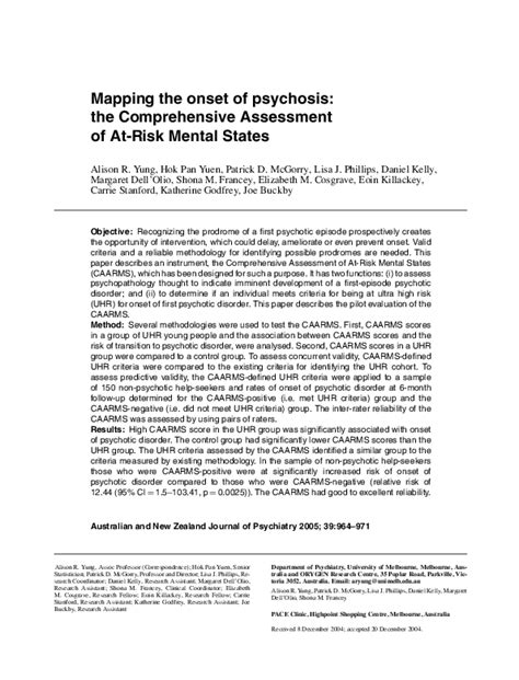 pdf mapping the onset of psychosis the comprehensive assessment of at risk mental states