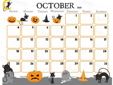 October Calendar Free Printable