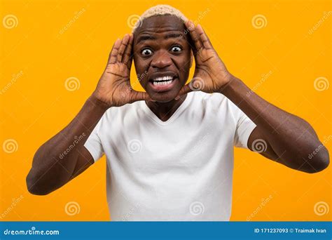 Young Black African Man Screaming Bulging Eyes Stock Image Image Of