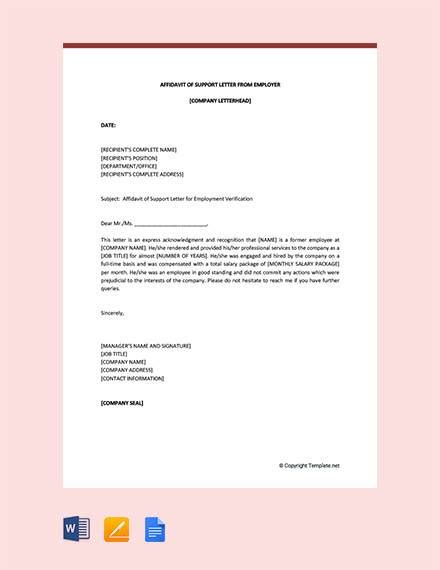 Free 14 Sample Affidavit Of Support Letter Templates In Pdf Ms Word