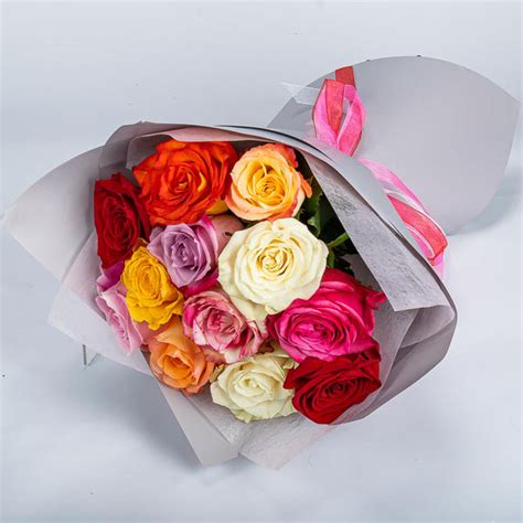 Dozen Mixed Colour Rose Bouquet Anniversary Rose Delivery Toronto My