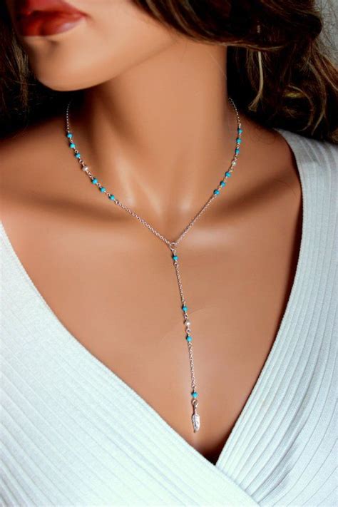 Turquoise Necklace Sterling Silver Y Style Lariat Minimalist Lariat Necklace Silver Necklace