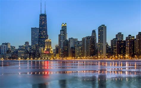 Download Wallpapers Chicago Nightscapes Modern Buildings Usa