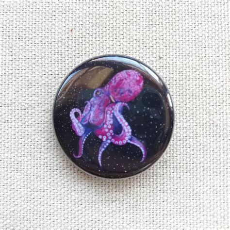 Giant Pacific Octopus Badge Cute Octopus Button Art Pin Etsy