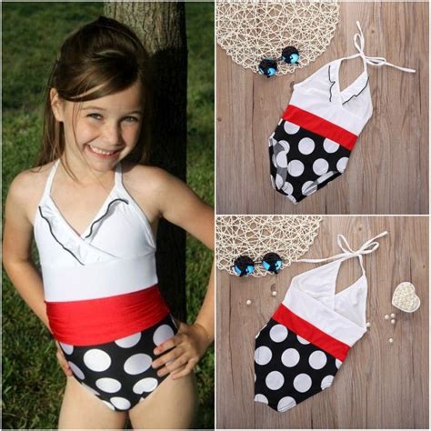 2016 Girls Baby Children Polka Dot Swimsuit Bikini Swimwear Kids