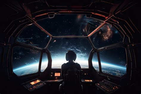 Premium Ai Image Person Looking Out Of Window Of Spaceship With View