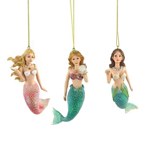 Ocean Mermaid Resin Christmas Ornaments 4 12 Inch 3 Piece Walmart