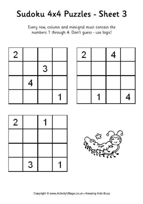 Sudoku 4x4 Puzzle 3 Sudoku Puzzles For Kids Logic Puzzles