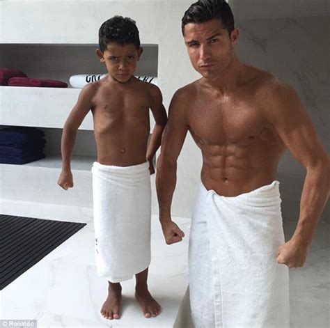 Cristiano Ronaldo Shirtless With His Son Striking A Matching Pose In Instagram Photo Daily