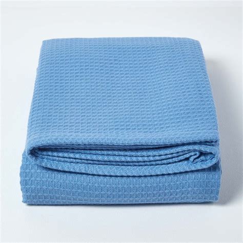 Organic Cotton Waffle Blanket Throw Blue