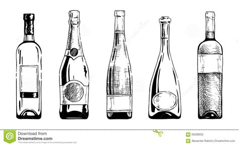 Wine Bottle Champagne Bottles Ink Hand Draw Style Bottle Drawing