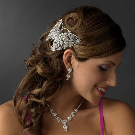 Silver Plated Butterfly Barrette Elegant Bridal Hair Accessories