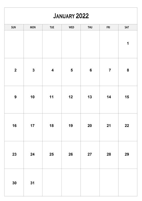 Free Printable January Calendar 2022 A4 Size Template Images And