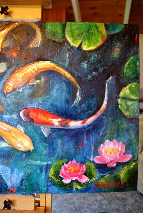 New Koi Fish And Lily Pad Painting