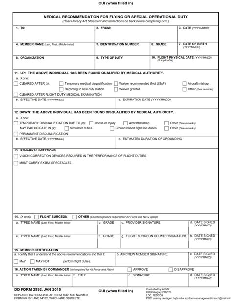 Dd Form 2992 Medical Recommendation For Flying Or Special Operational