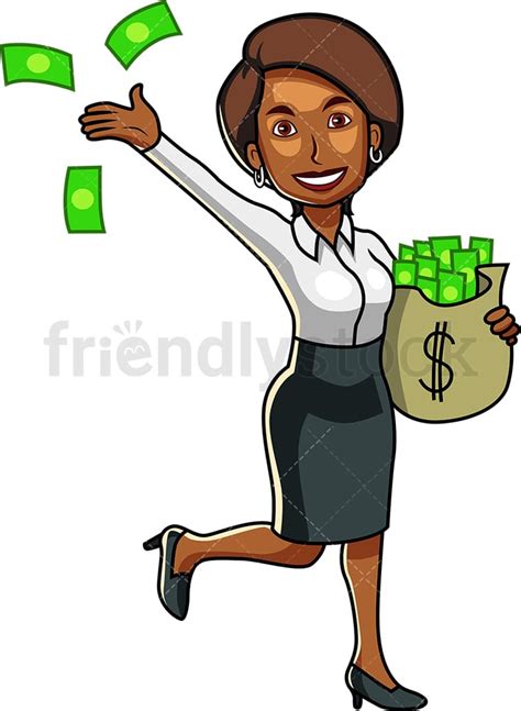 Zwarte Vrouw Met Zak Geld Cartoon Vector Clipart Friendlystock