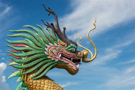 Chinese Dragon Statue Under Blue Sky Stock Photo Image Of Pulley