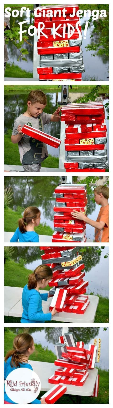 Painting the ends of each block with paint that can withstand outside elements is the icing on the cake! A DIY Awesome Soft Giant Jenga Game For Kids | Giant jenga, Backyard games kids, Backyard games diy