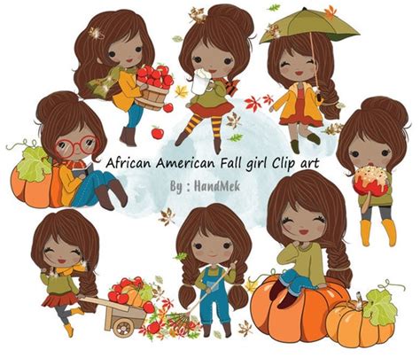 African American Fall Girl Clip Art Instant Download Png File