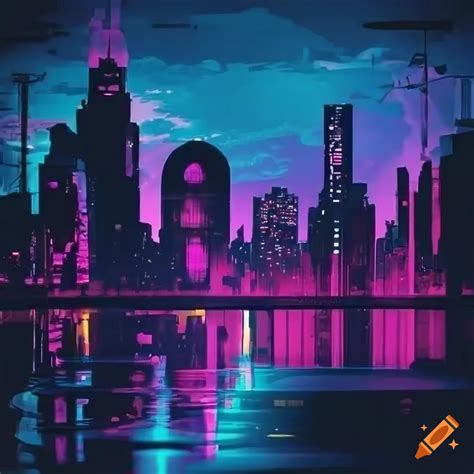 City Skyline Cyberpunk Neon Dark On Craiyon