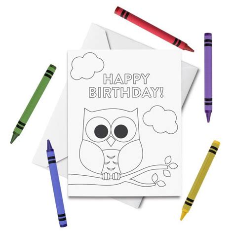 Printable Happy Birthday Coloring Card Owl Birthday Card