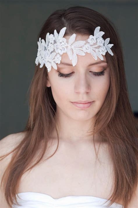 Bridal Lace Headband With Pearls Wedding Ivory Headband Boho Chic