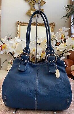 Tignanello Blue Pebbled Leather Medium Tote Satchel Shoulder Handbag