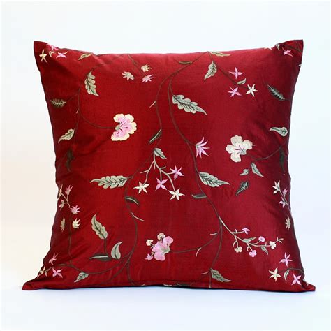 Buy Pillow Cover Red Embroidered Silk Pillow Cover Home From India