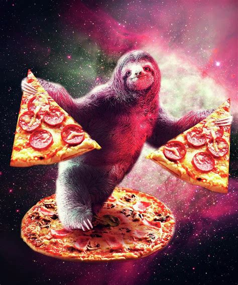 Funny Space Sloth With Pizza Digital Art By Random Galaxy Fine Art America