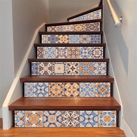 6pcsset 18cm X 100cm Arabia Style Tile Stairs Decoration Wallpaper Art