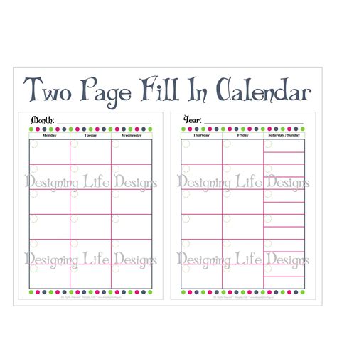 Printable Blank Monthly Calendar 2 Pages Example Calendar Printable