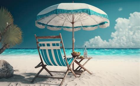 Premium Ai Image A Beach Scene With A Beach Chair And An Umbrella On It