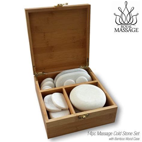 14pc Massage Marble Cold Stone Therapy Set W Bamboo Case Health And Personal Care