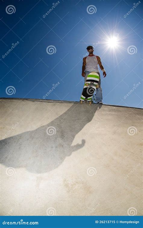 Skateboarder In A Concrete Pool Stock Image Image Of Trees Sunny