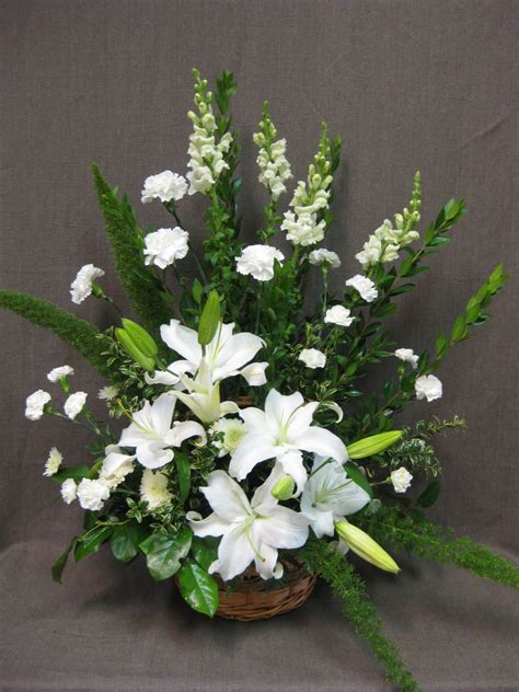 Basket Of All White Flowers Funeralflowers Funeral