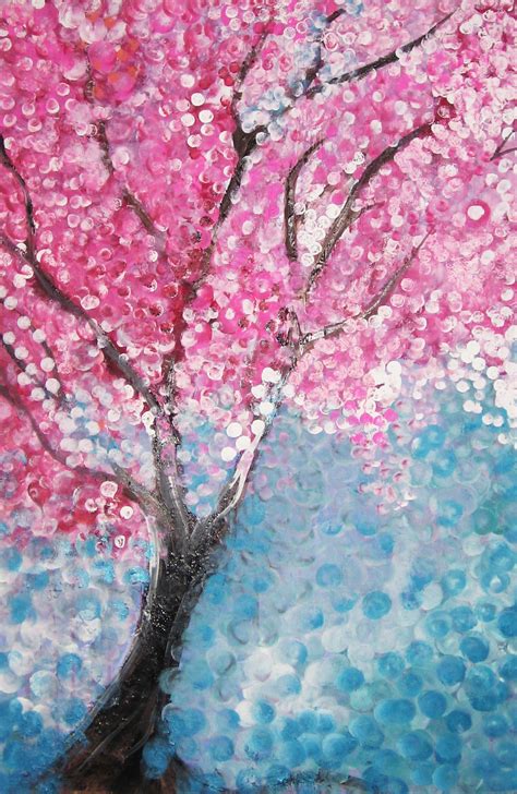 Cherry Blossom Painting Dot Art Painting Tree Painting Diy Painting Canvas Painting Spring