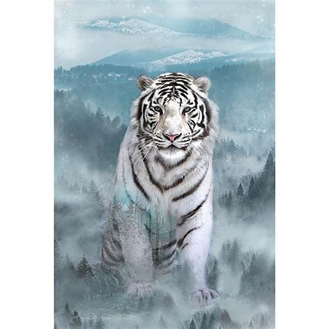 Call Of The Wild White Tiger Spectrum Digital Print Panel 28″ X 43