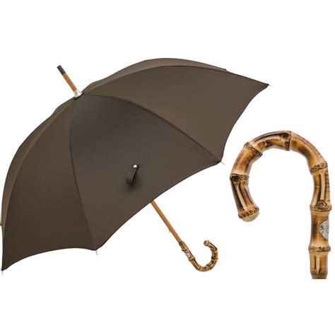 Pasotti Mens Oxford Brown Umbrella With Bamboo Handle