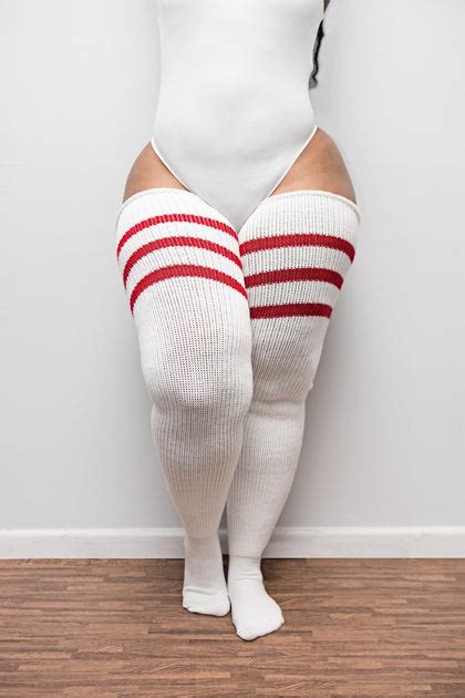 White And Red Stripes Thigh High Socks Thunda Thighs Thunda Thighs Inc