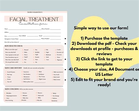 editable facial consultation form client intake form beauty salon printable editable spa forms
