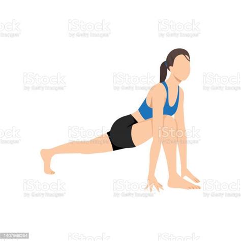 Woman Doing High Lunge Pose Alanasana Exercise Flat Vector Illustration