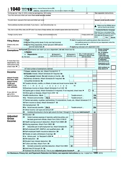 Fillable Form 1040 Us Individual Income Tax Return 2015 Printable