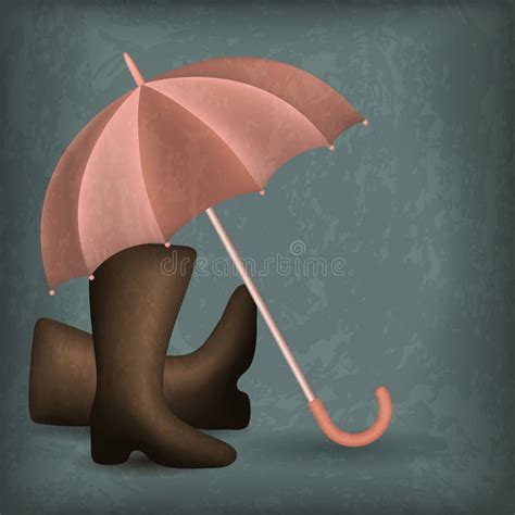 Opened Rain Umbrella Rubber Boots Stock Illustrations 8 Opened Rain