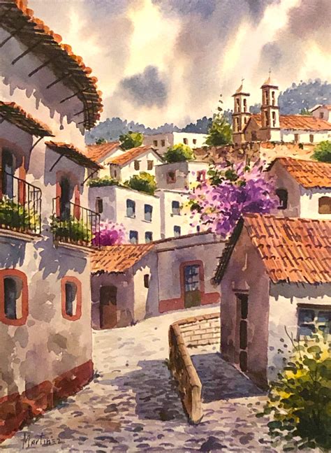 Watercolor Of Taxco Mexico Mexican Paintings Hispanic Art Mexican