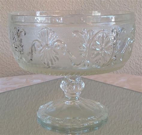 vtg large clear sandwich glass footed compote pedestal dish indiana tiara vintage containers