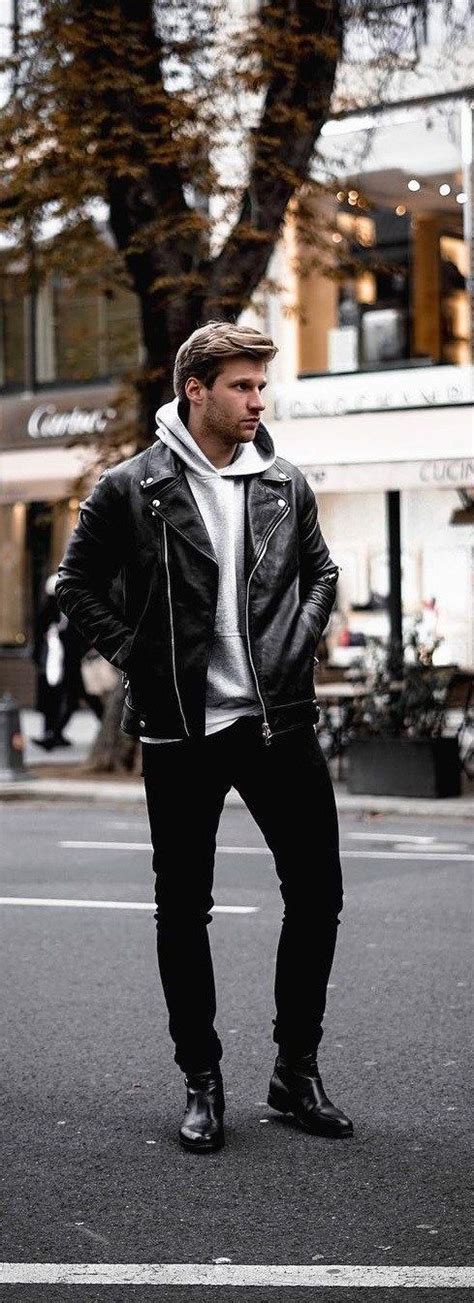 Simple Leather Jacket Outfit Ideas For Men Biker Jacket Outfit Mens