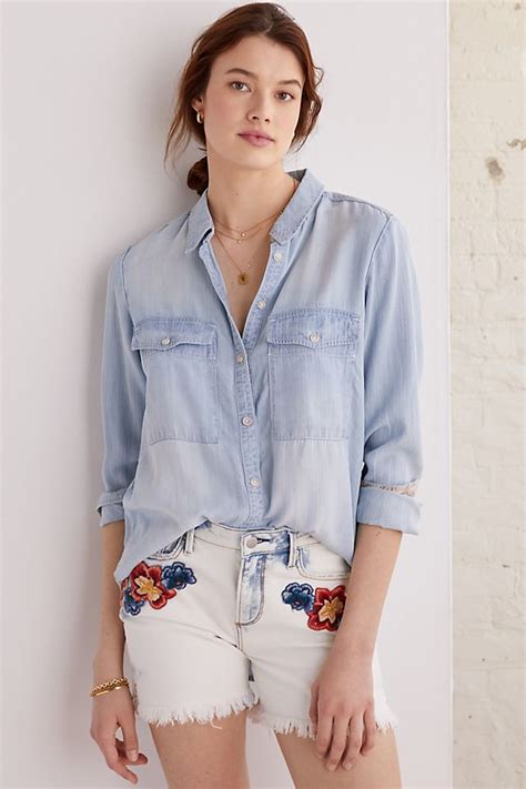 Driftwood Embroidered High Rise Denim Shorts Anthropologie