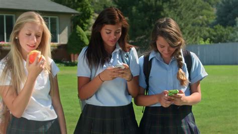 Three Pretty Uniformed Teen School Stock Footage Video