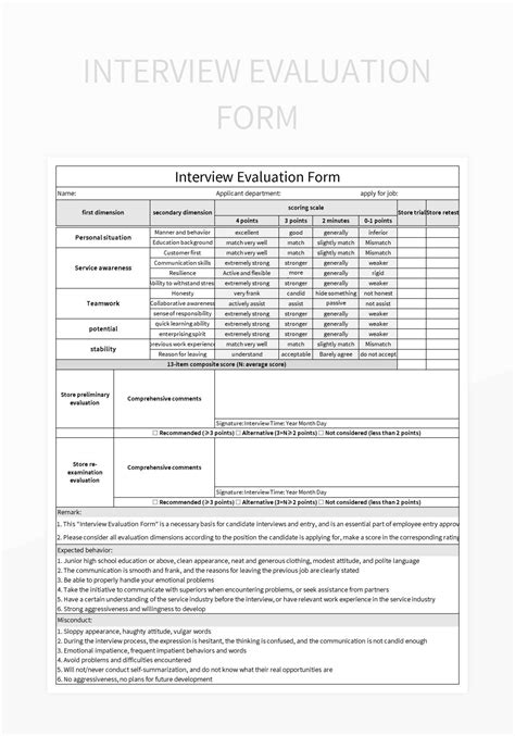 Interview Evaluation Form Excel Template And Google Sheets File For