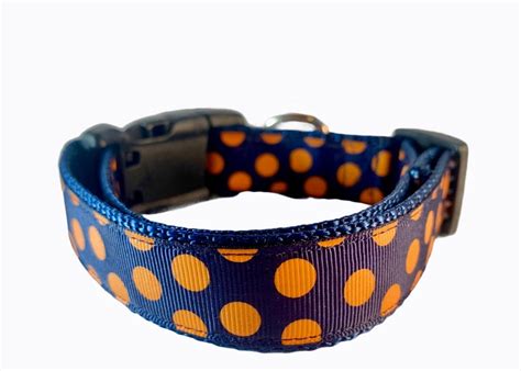 Navy Blue Polka Dot Dog Collar Navy Blue And Orange Auburn Etsy